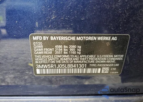 2020 BMW 330I from USA, damaged, VIN 3MW5R1J05L8B41301